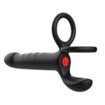 Censan Çift Penis Halkalı Titreşimli Prostat Masaj Aleti ve Dildo Vibratör - Geciktirici Etkili & Testis Uyarıcı Esnek Silikon Anal Plug