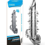 Censan Wolf Warrior Crystal Şeffaf Dokulu Penis Kılıfı – Esnek TPE Malzeme, Gerçekçi His, 13.8 cm