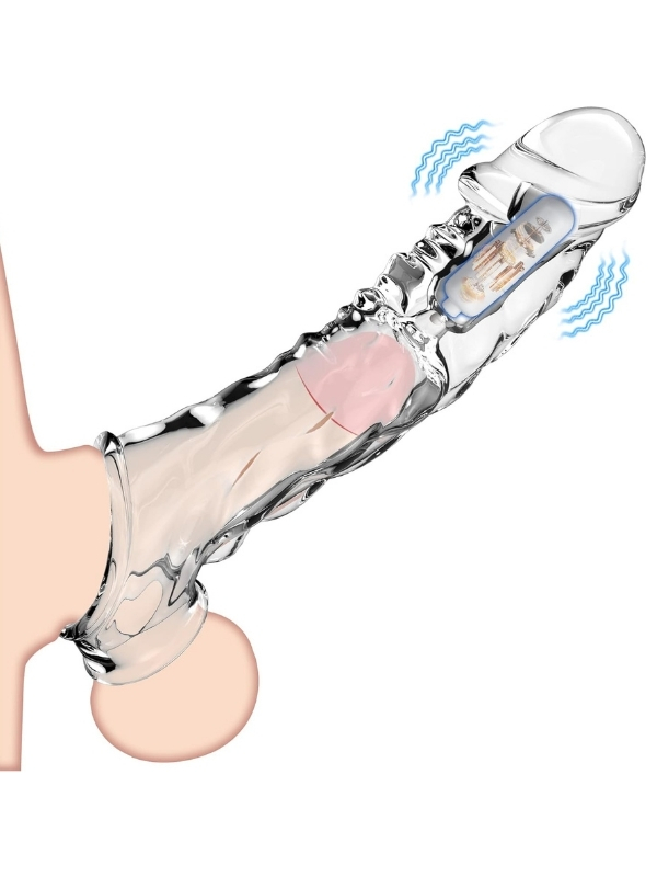 9 cm Şeffaf Penis Kılıfı – Halkalı Titreşimli Penis Uzatıcı