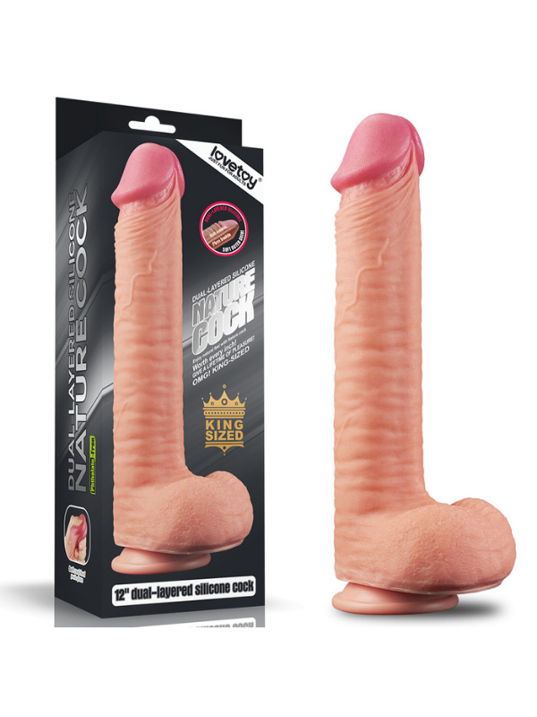 Censan 12 İnç Dual Layered Platinum Silicone Cock Dildo