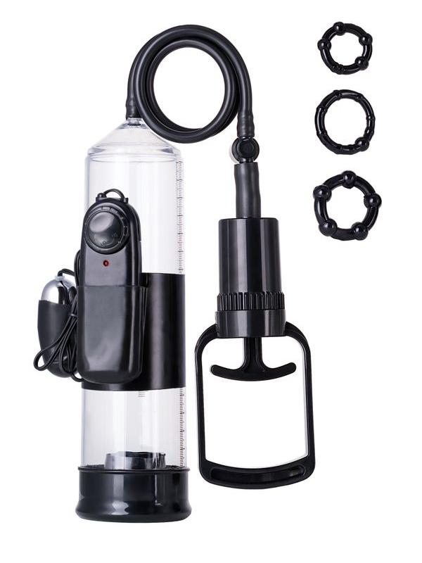 Censan 3 halkalı Titreşimli penis pompası PVC Siyah 22,8 cm