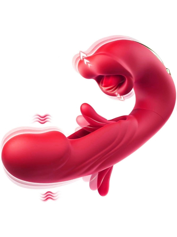Censan 3’ü 1 Arada G Noktası ve Klitoris Vibratörü – Dil ve Emme Fonksiyonlu, Su Geçirmez Silikon Stimülatör (Kırmızı)