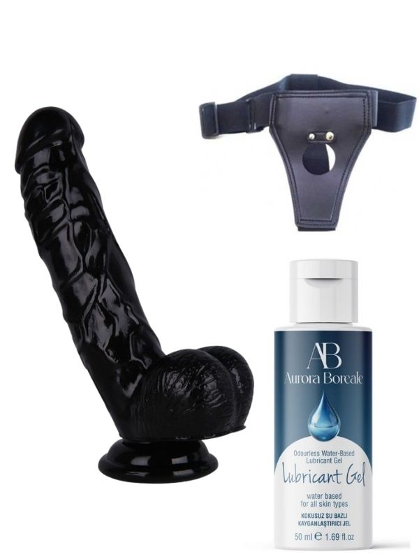 Censan Belden Bağlamalı Kayganlaştırıcı Set Noctis 21,5cm Siyah Dildo No:51