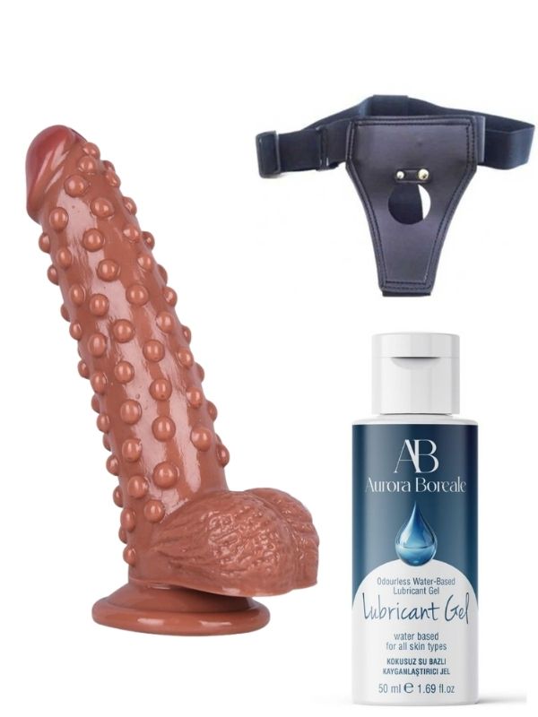 Censan Belden Bağlamalı Kayganlaştırıcı Set Noctis 24cm Kahverengi Dildo No:40