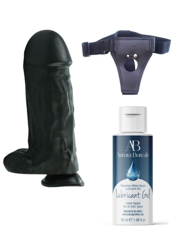 Censan Belden Bağlamalı Kayganlaştırıcı Set Noctis 27cm Siyah Dildo No:2