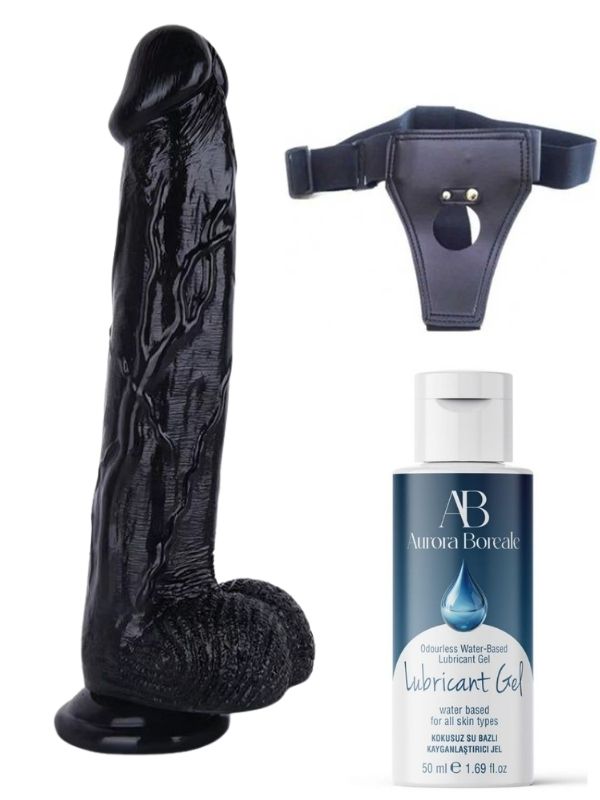 Censan Belden Bağlamalı Kayganlaştırıcı Set Noctis 30cm Siyah Dildo No:26