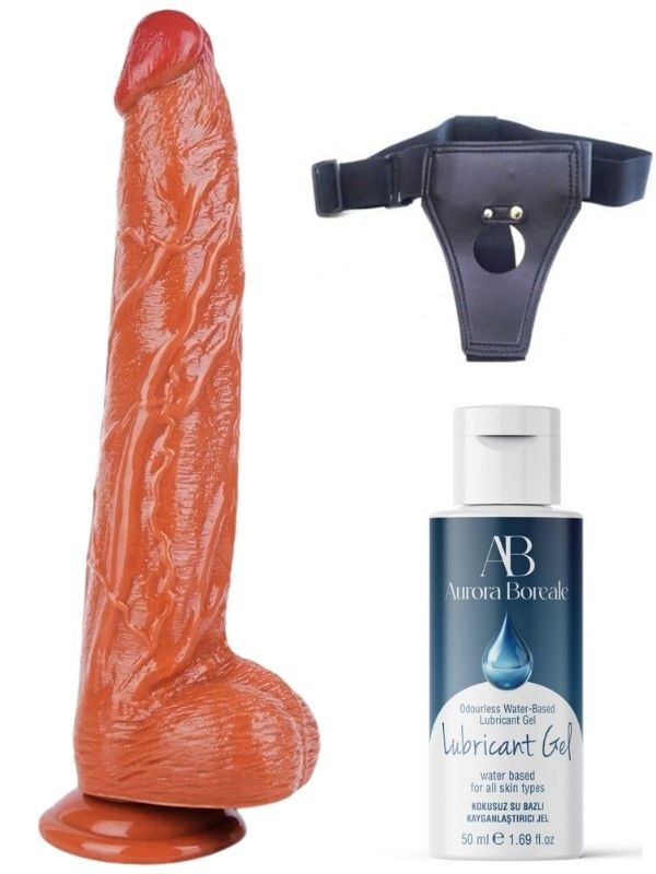 Censan Belden Bağlamalı Kayganlaştırıcı Set Noctis 32cm Melez Dildo No:6