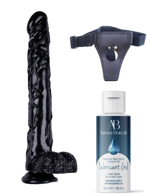 Censan Belden Bağlamalı Kayganlaştırıcı Set Noctis 42cm Siyah Dildo No:44