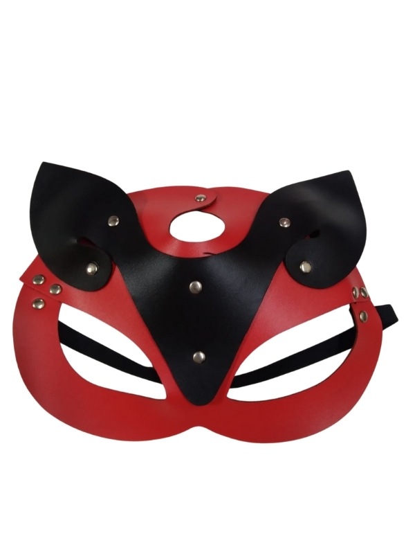 Censan Deri Kedi Kız Maskesi Kırmızı Siyah
