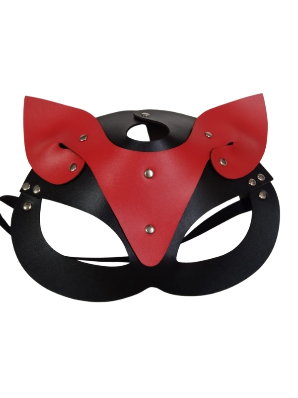 Censan Deri Kedi Kız Maskesi Siyah Kırmızı