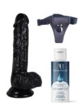 Censan Belden Bağlamalı Kayganlaştırıcı Set Noctis 18cm Siyah Dildo No:46