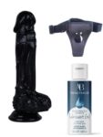 Censan Belden Bağlamalı Kayganlaştırıcı Set Noctis 21cm Siyah Dildo No:64