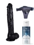 Censan Belden Bağlamalı Kayganlaştırıcı Set Noctis 30cm Siyah Dildo No:39