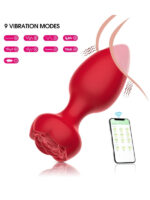 Censan Telefon Kontrollü Full Covered Rubber Rose Anal Plug – Siyah - Görsel 5