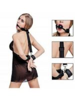 Fantezi Ağız Toplu Sırttan Bağlamalı Harness Esaret Kelepçesi Siyah - Görsel 2