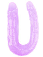 Hi-Rubber Şeffaf Jel Çift Taraflı Eğik Dildo - 17cm Mor